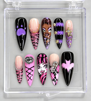 purple and pink press on nails
