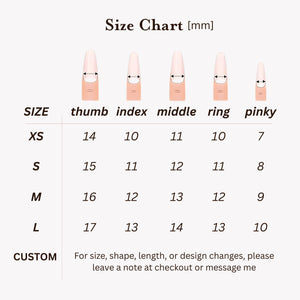 the size chart of press on nails
