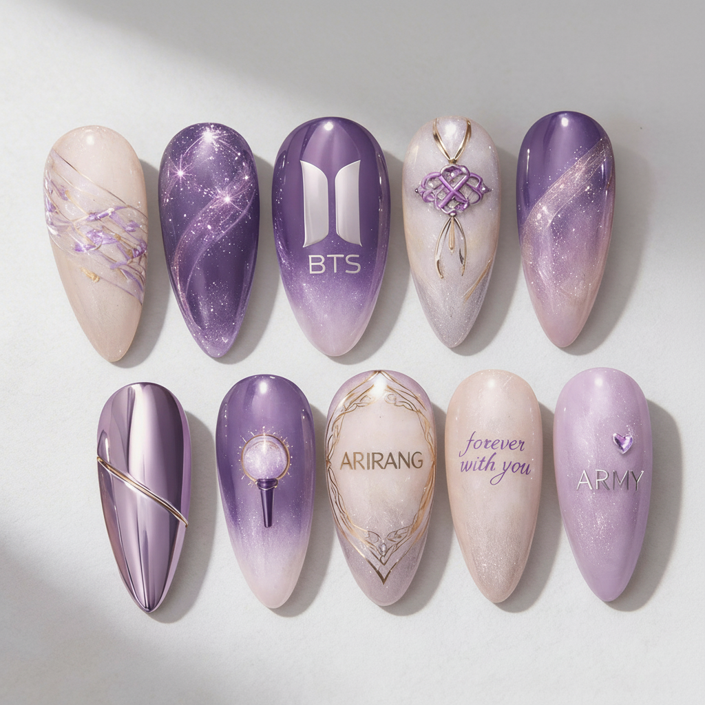 Forever With You Art | Purple Chrome Galaxy Nails | 3D Traditional Knot Nails | K-pop Gel