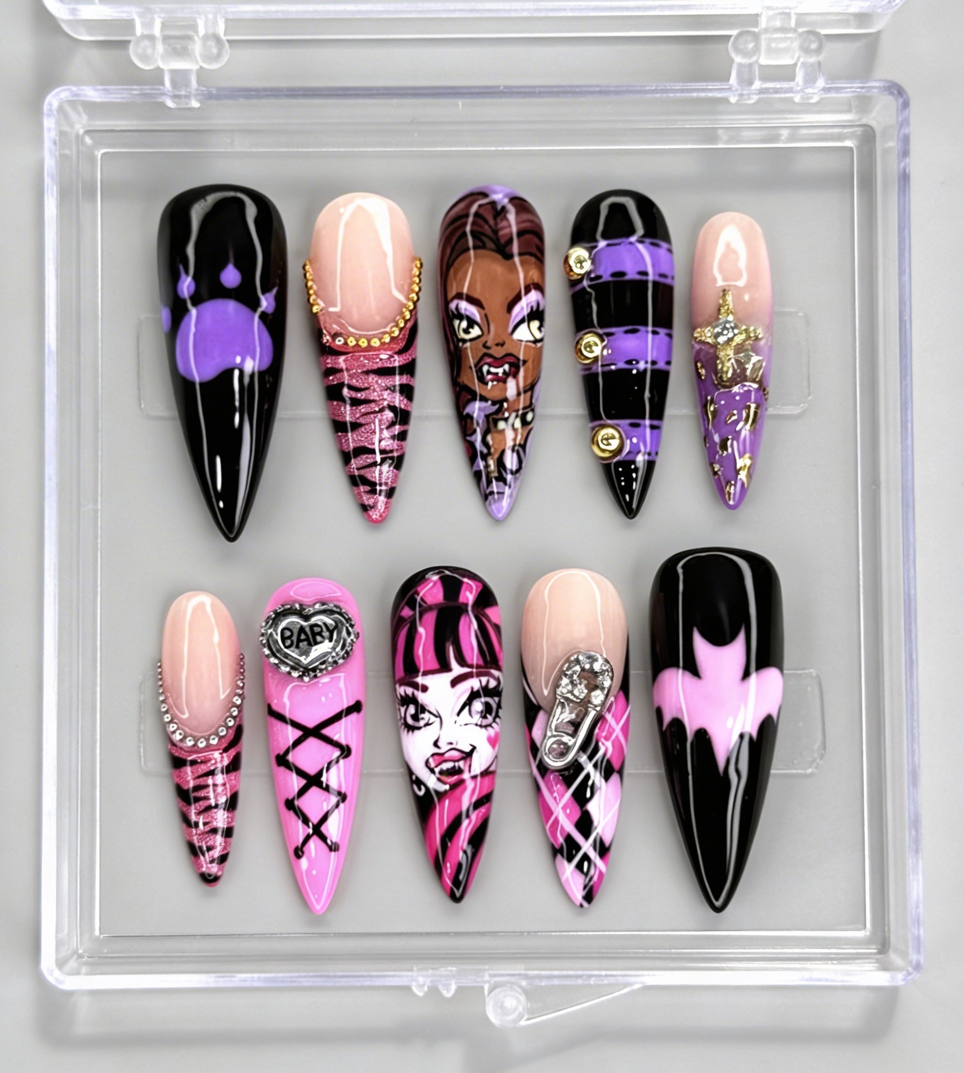 purple and pink press on nails