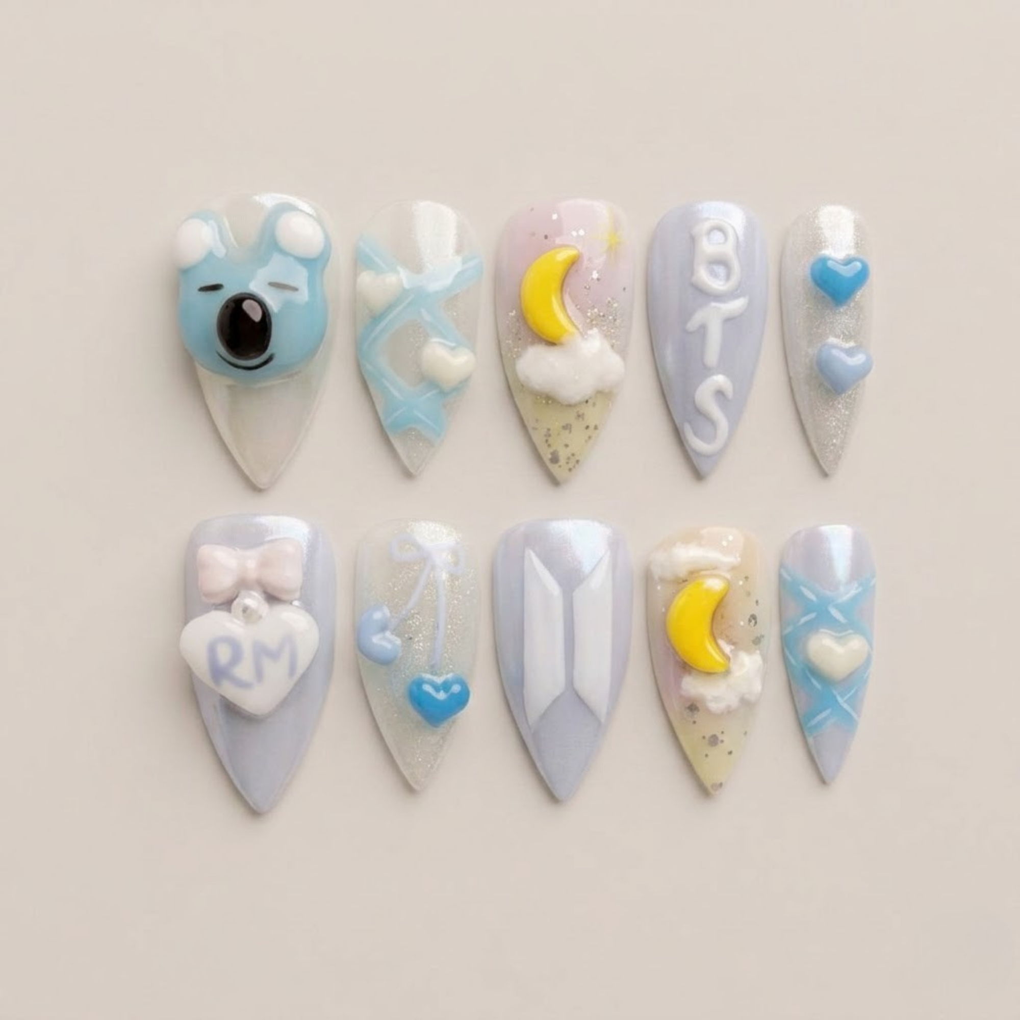Handmade BTS RM Koya Press On Nails | BT21 Blue
