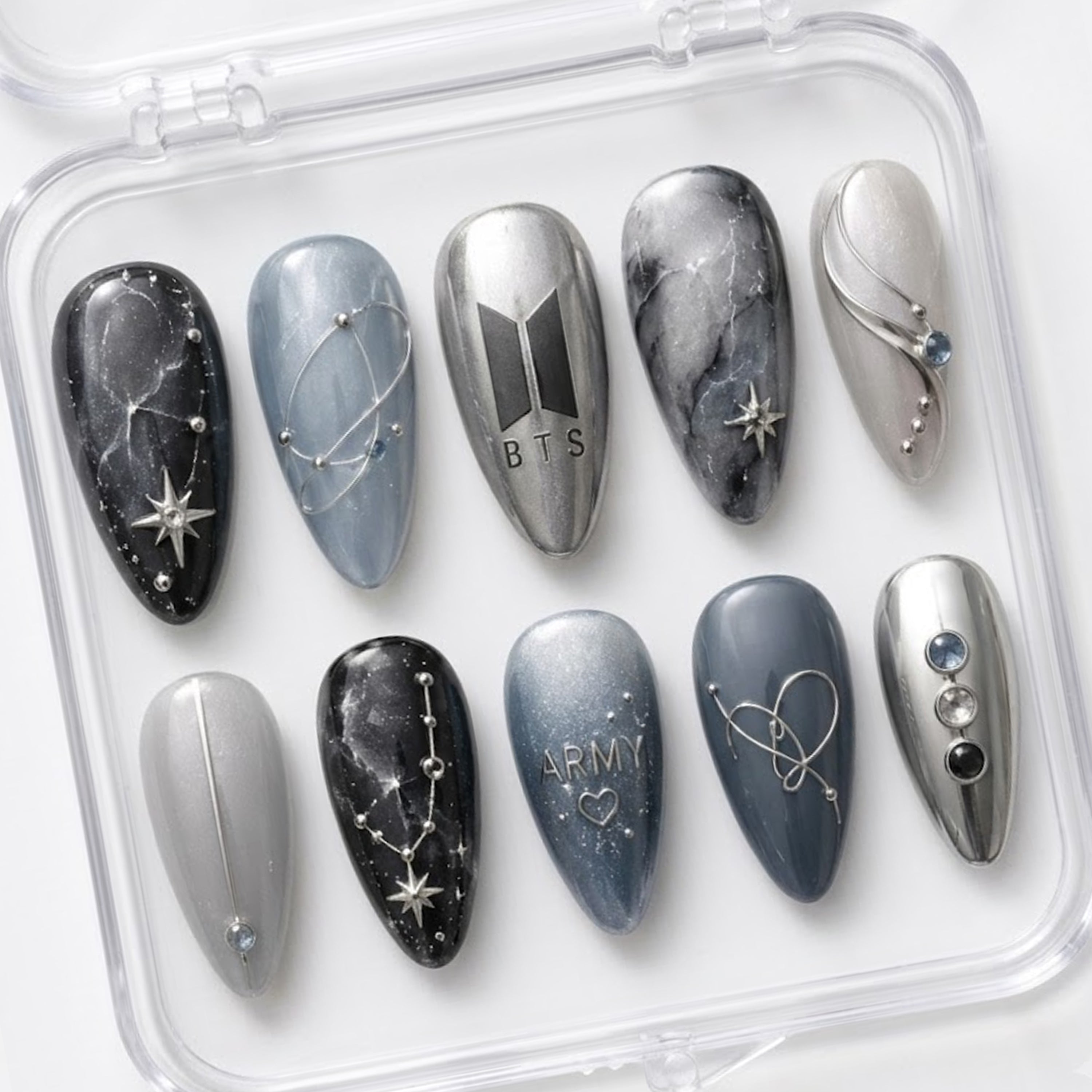 BTS Press On Nails | Galaxy BTS Army Logo Nails | K-Pop Inspired Nail Set