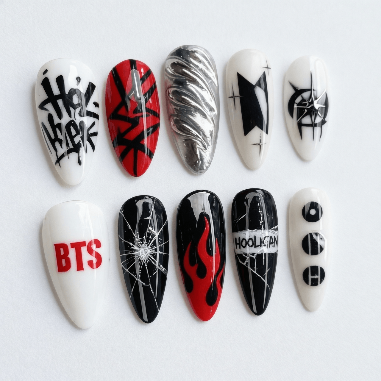 Streetwise Graffiti K-Pop Press-On Nails | Edgy BTS Inspired Custom Manicure