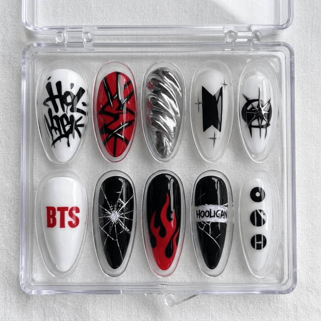 Streetwise Graffiti K-Pop Press-On Nails | Edgy BTS Inspired Custom Manicure