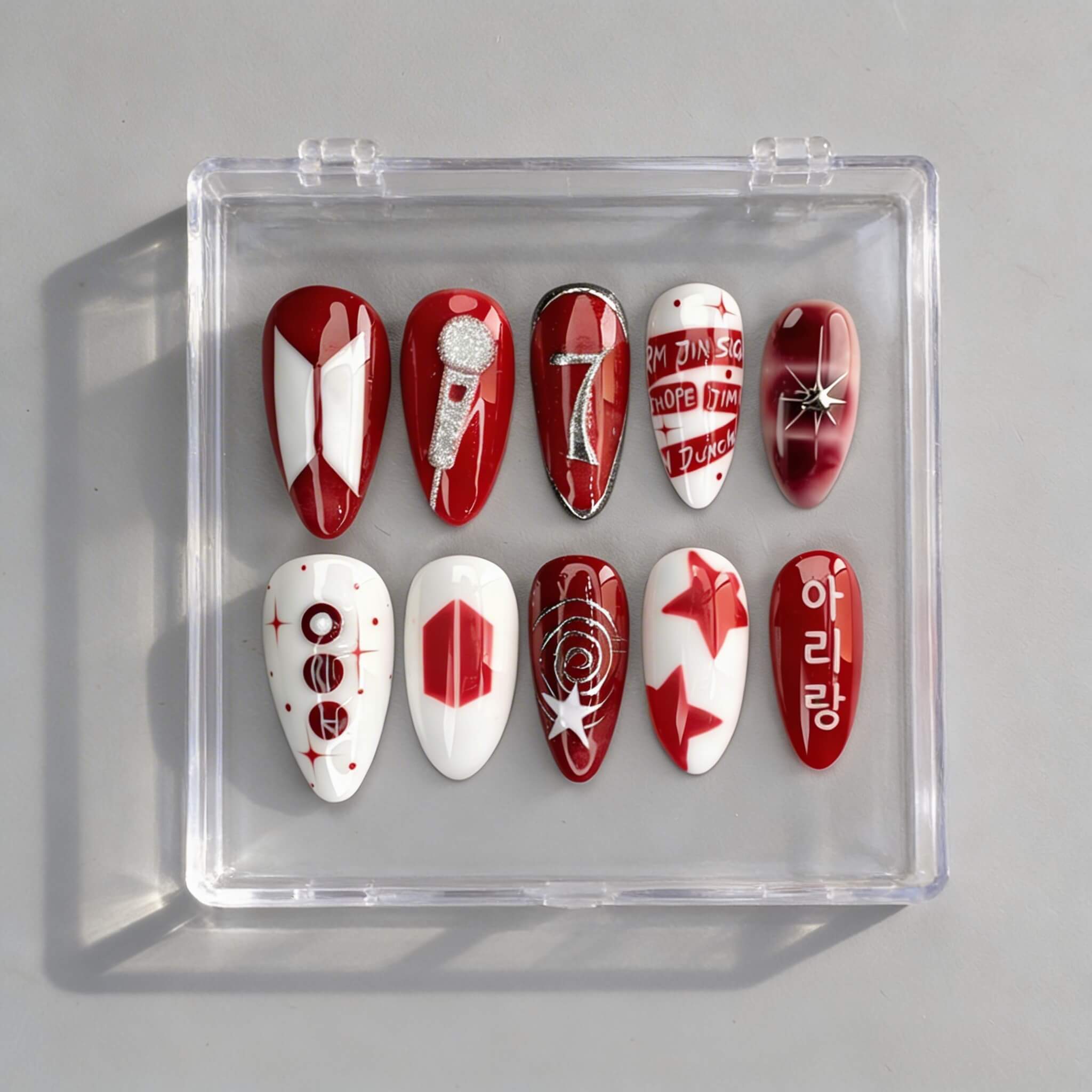Signature Red K-Pop Fan Press-On Nails | Handmade Custom BTS Inspired Manicure