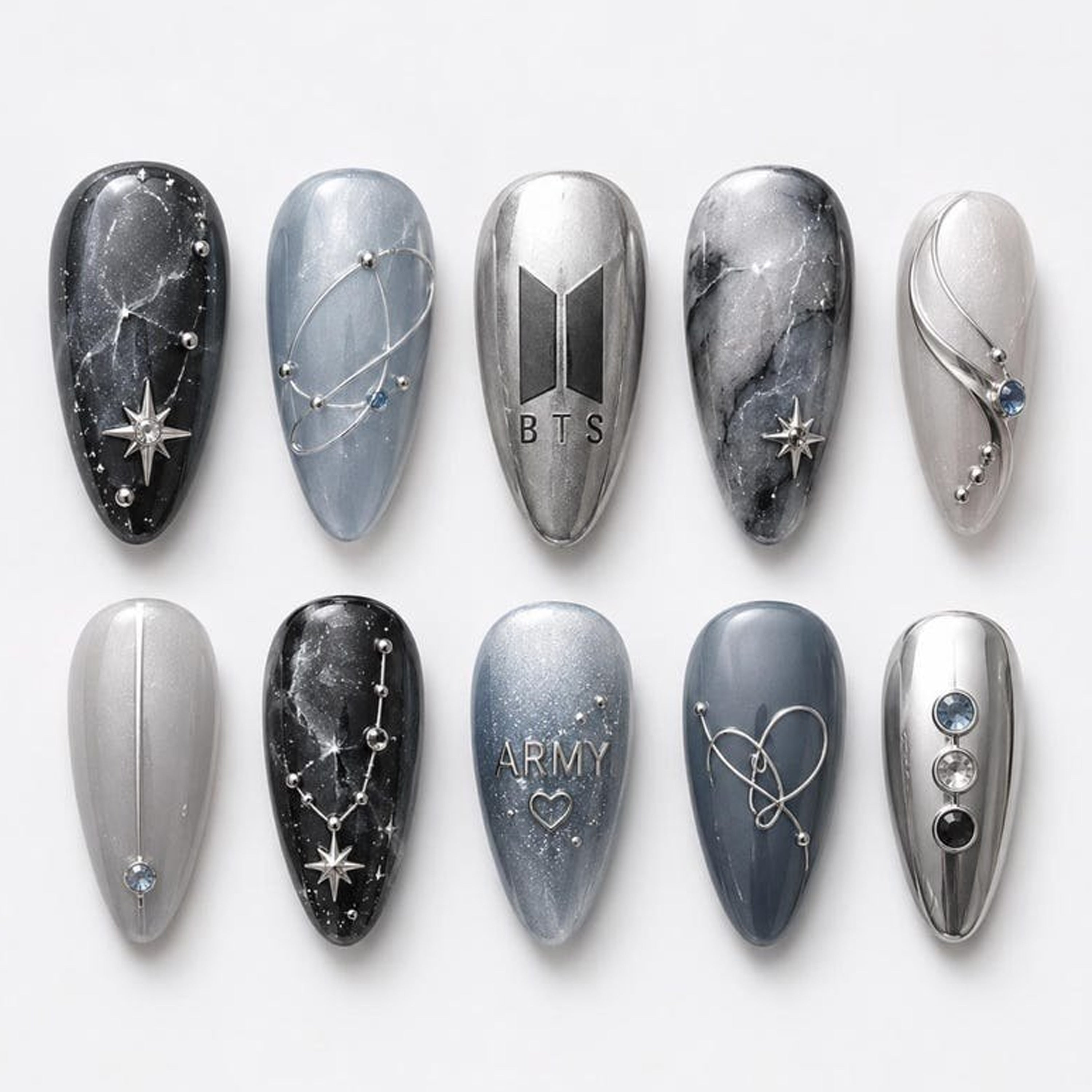 BTS Press On Nails | Galaxy BTS Army Logo Nails | K-Pop Inspired Nail Set
